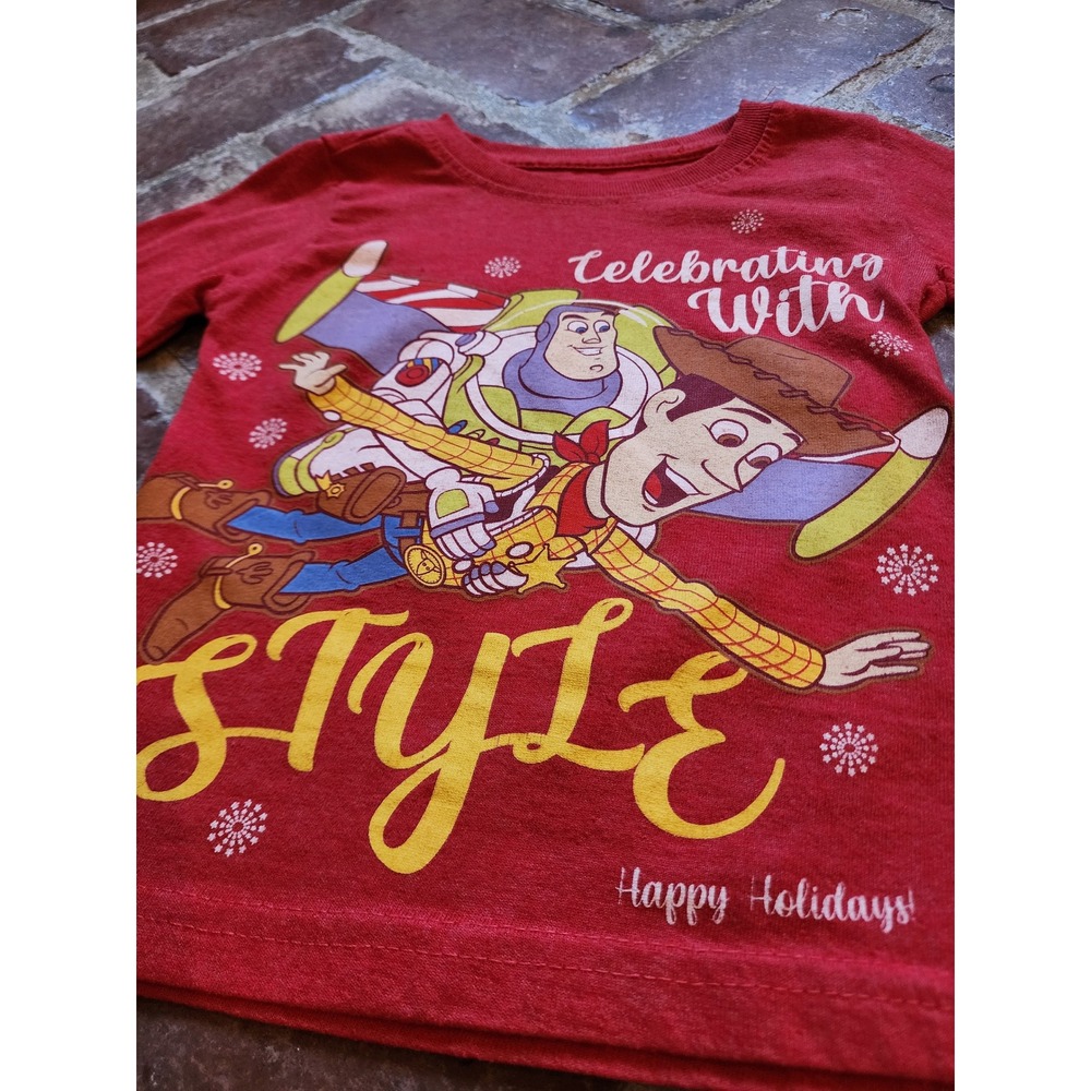 Disney Pixar Toy Story Buzz Lightyear Woody Long Sleeve Shirt Size 5 Holidays